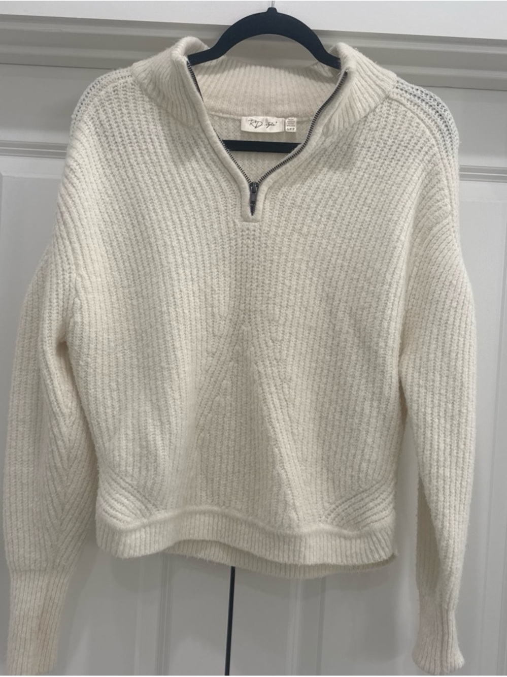 RD Style Ivory Ribbed Half-Zip Turtleneck Sweater